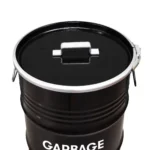 Poubelle industrielle upcyclée BinBin 60L – Collecteur de déchets robuste en baril métal noir – Image 2