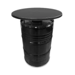 Mange-debout upcyclé tonneau métal 200L avec plateau noir 80 cm & poubelle intégrée – Image 2