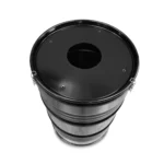 Mange-debout upcyclé tonneau métal 200L avec plateau noir 80 cm & poubelle intégrée – Image 3