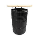 Mange-debout upcyclé en baril métal 200L avec plateau bois 80 cm – Poubelle intégrée – Image 2