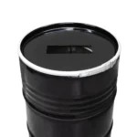 Poubelle industrielle upcyclée BinBin Hole 200L – Baril métal noir avec couvercle à fente – Image 2