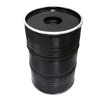 Poubelle industrielle BinBin 200L en baril métal noir avec couvercle à trou