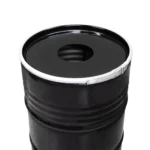 BinBin Poubelle Industrielle Upcyclée 200L – Baril Métal Noir avec Couvercle à Trou 20 cm (57×87 cm) – Image 3