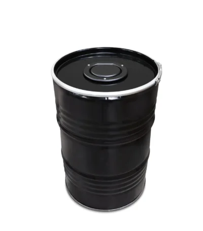 Poubelle industrielle BinBin 200L en baril métal avec rosace verre noir