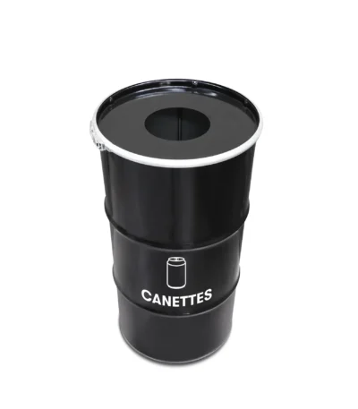 Poubelle BinBin noire 120L en baril métal upcyclé avec couvercle à trous