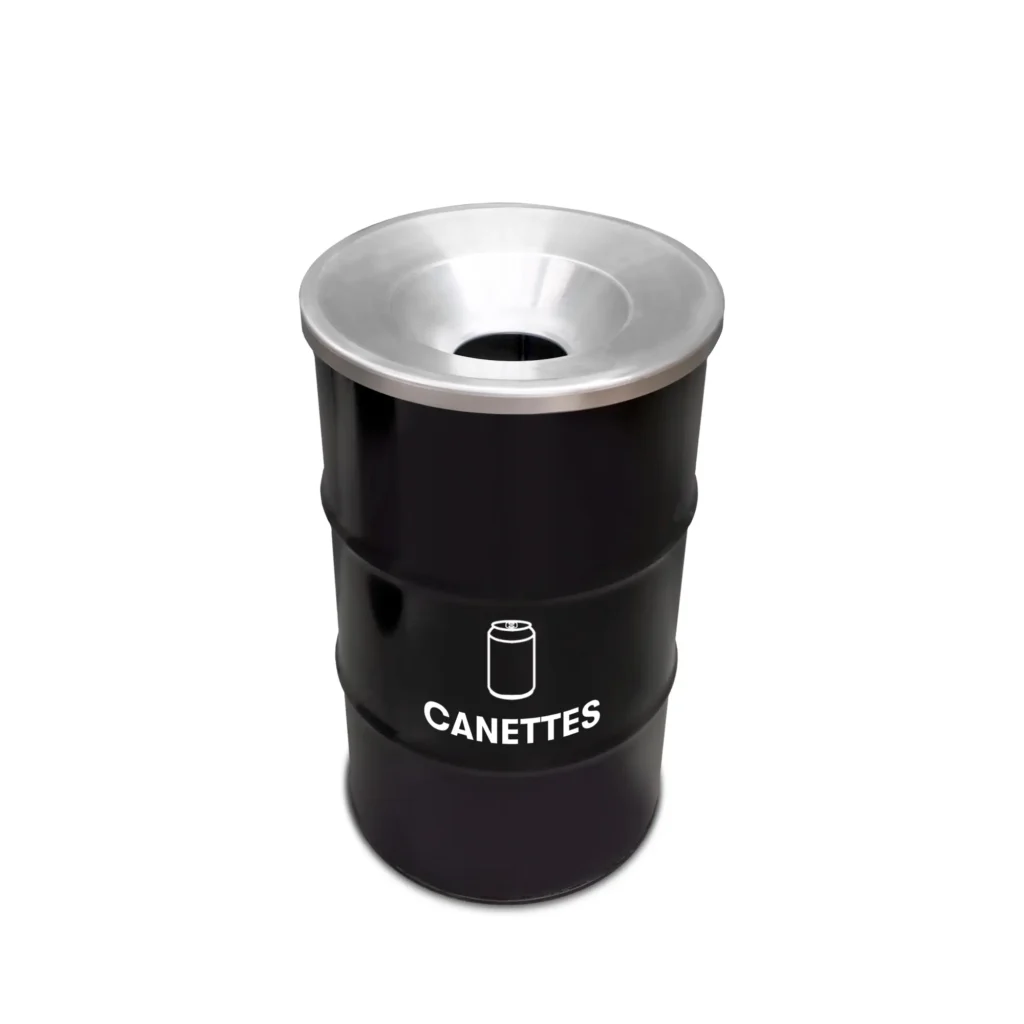 Poubelle baril métal upcyclé BinBin noire 120L avec couvercle ignifuge