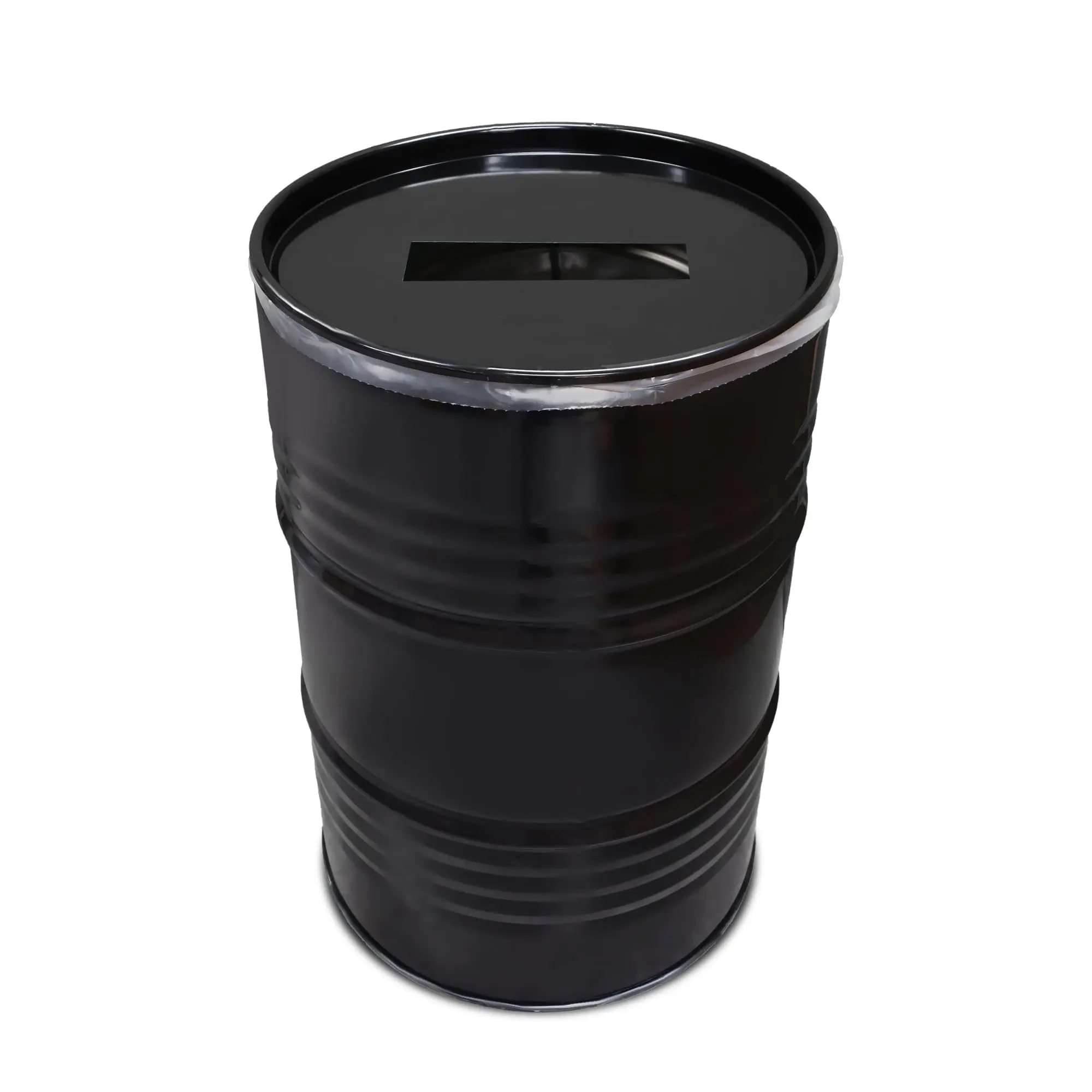 Poubelle industrielle BinBin 200 litres en baril métal noir upcyclé Poubelle industrielle BinBin 200 litres en baril métal noir upcyclé