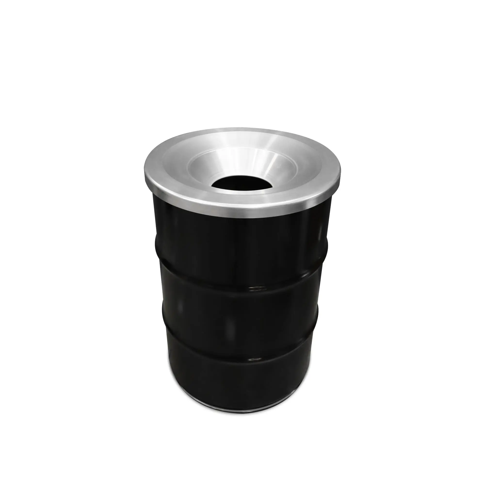 Poubelle BinBin 60L en baril métal noir avec couvercle ignifuge Poubelle BinBin 60L en baril métal noir avec couvercle ignifuge