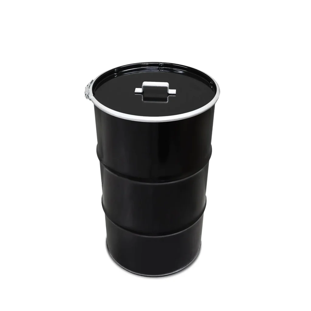 poubelle industrielle BinBin 120L en métal noir avec couvercle poignée
