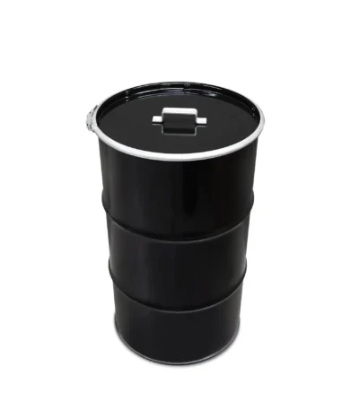 poubelle industrielle BinBin 120L en métal noir avec couvercle poignée