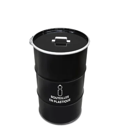 Poubelle BinBin 120L en métal noir design industriel pour tri des bouteilles plastiques