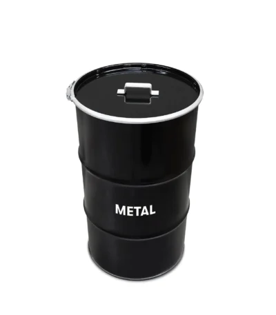 poubelle industrielle en fût métal noir 120L avec couvercle