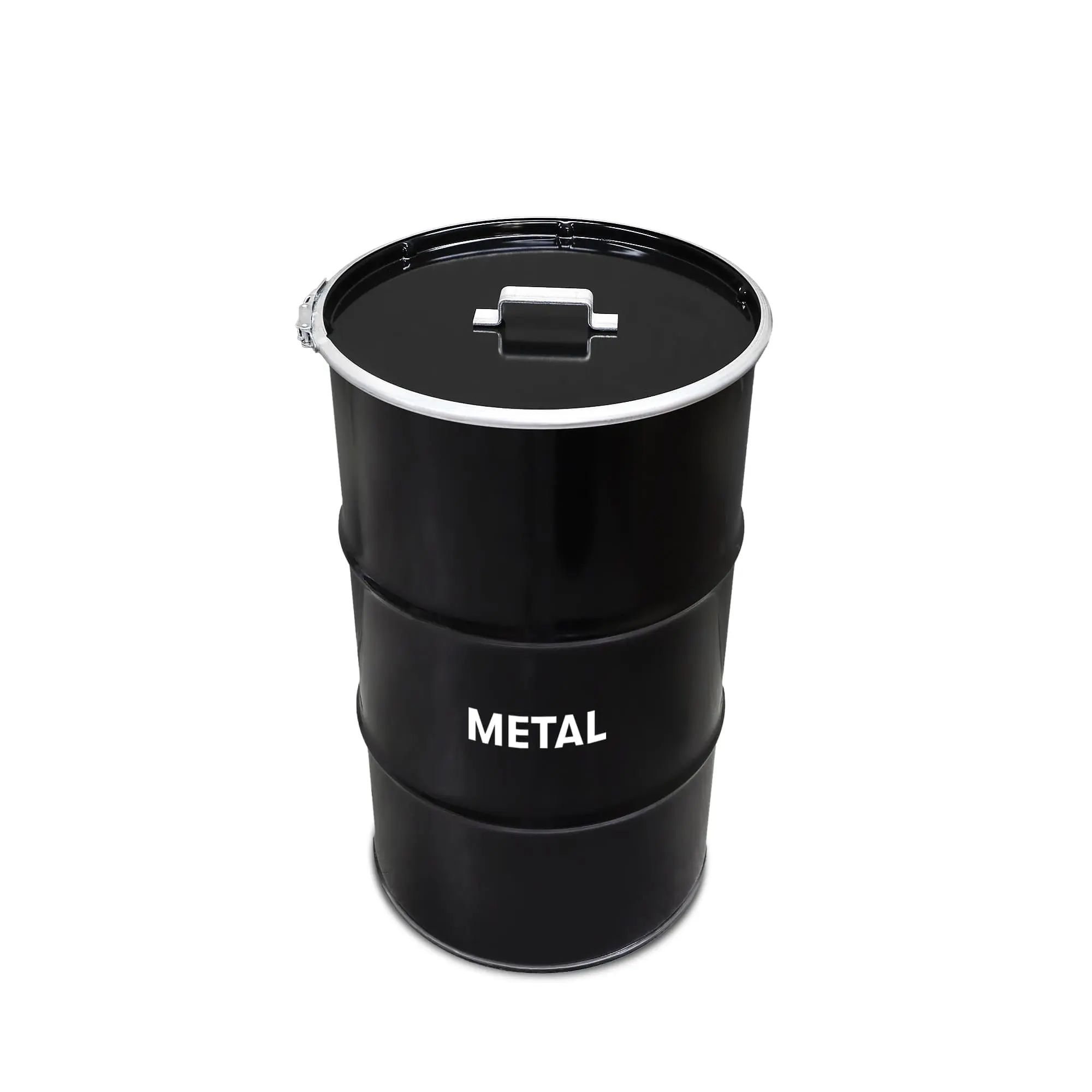 poubelle industrielle en fût métal noir 120L avec couvercle poubelle industrielle en fût métal noir 120L avec couvercle