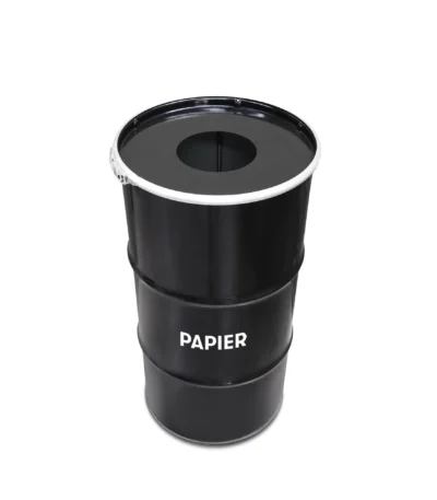 Collecteur papier BinBin Hole en fût métal noir upcyclé 120 litres