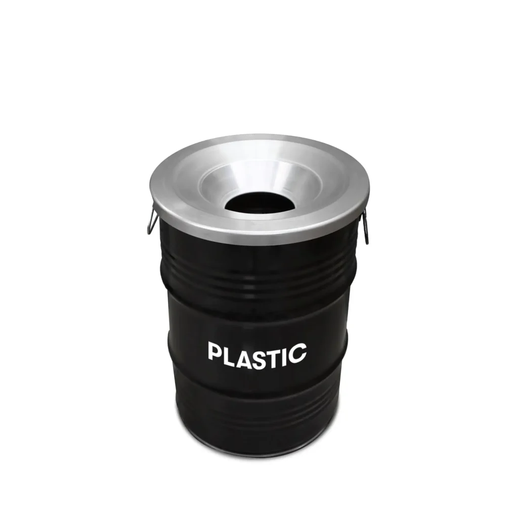 Poubelle BinBin 60L noire en plastique recyclé avec couvercle ignifuge