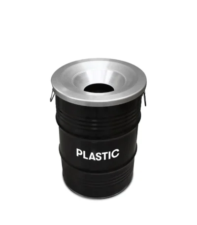 Poubelle BinBin 60L noire en plastique recyclé avec couvercle ignifuge