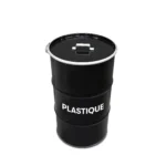 Poubelle industrielle BinBin Dirt en tonneau métal noir recyclé