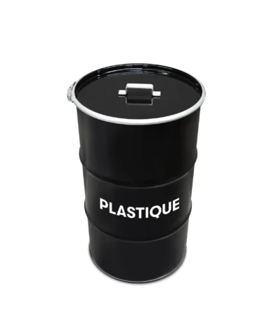 Poubelle industrielle BinBin Dirt en tonneau métal noir recyclé