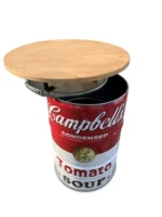 Mange-debout upcyclé baril métal 200L Campbell’s Soup – Table haute industrielle avec plateau bois – Image 4
