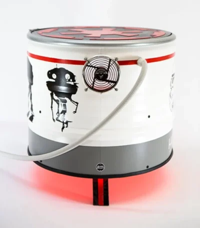 Table d’appoint gamer en baril métal upcyclé avec LED RGB