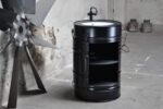 Meuble vasque en tonneau métal upcyclé avec plateau HPL noir