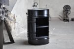 Meuble Vasque Upcycling en Tonneau Métal 200L – Plateau HPL Noir & Porte Coulissante – Image 2