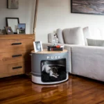 Niche Design pour Chien & Chat en Baril Métal Upcyclé – Table d’Appoint Industrielle Anti-Stress – Image 3