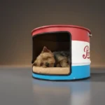 Lit grotte anti-stress Pepsi-Cola vintage – Niche pour chien & chat en baril métal recyclé avec table d’appoint – Image 4