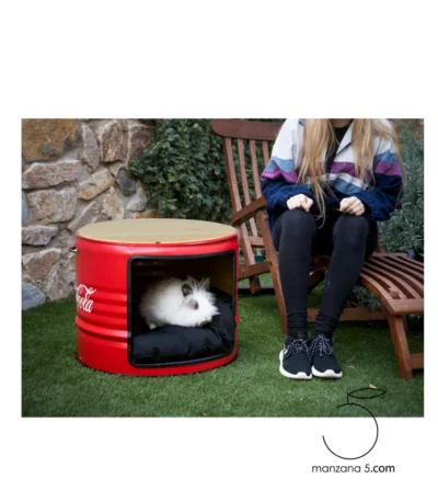 Lit chien design industriel en baril métallique recyclé avec coussin intérieur