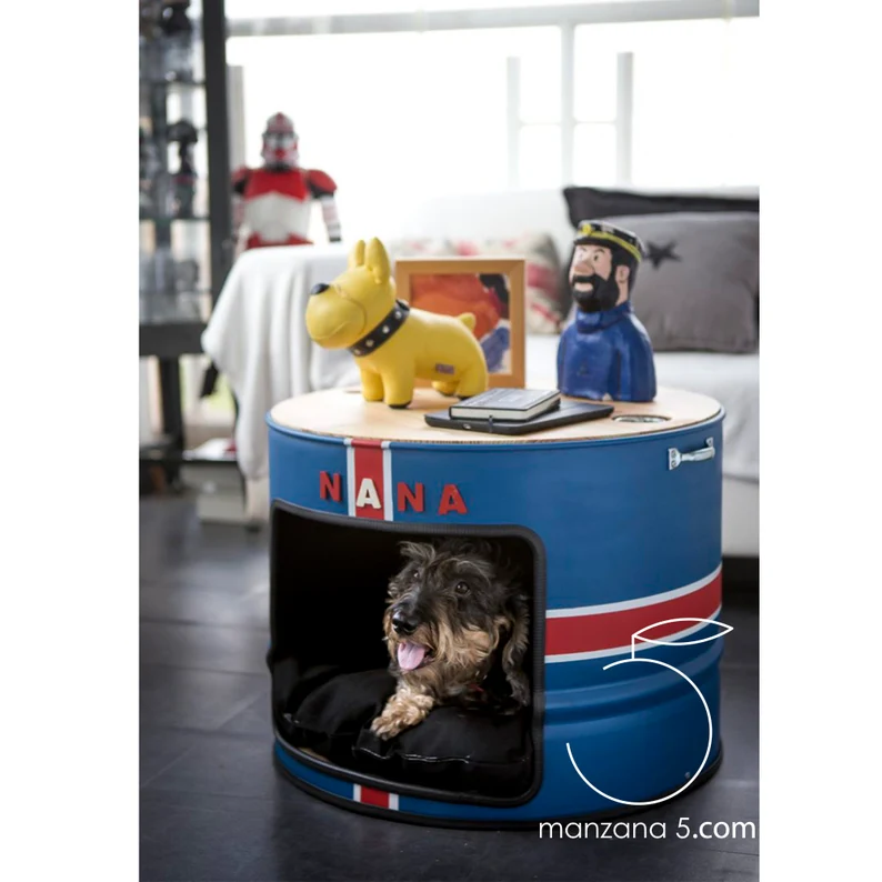 Hangar pour chien en baril métallique recyclé style industriel