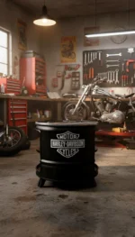 Table Upcycling Tonneau Métal Moto Personnalisée – Table de Chevet ou Table d’Appoint Design Industriel Gravée – Image 4