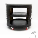 Table basse industrielle en baril métal recyclé avec roulettes