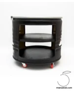 Table basse industrielle en baril métal recyclé avec roulettes