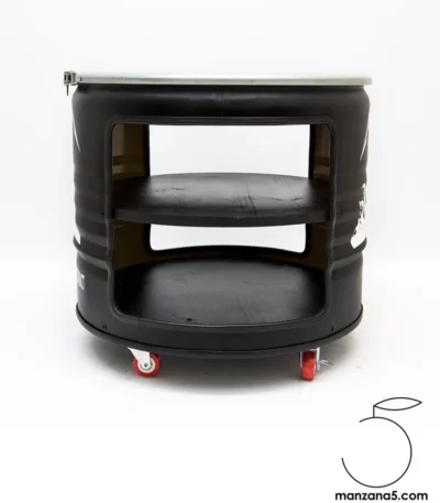 Table basse industrielle en baril métal recyclé avec roulettes