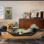 Couchage pour chien design vintage en tonneau métallique upcyclé