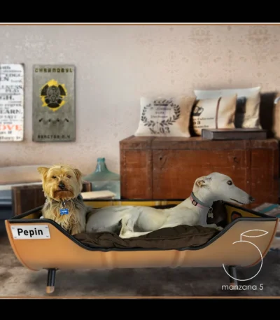 Couchage pour chien design vintage en tonneau métallique upcyclé