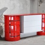 Comptoir bar en tonneau métal upcyclé avec finition bois